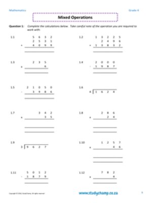 cover image of Grade 4 Maths Worksheet: Mixed Practice